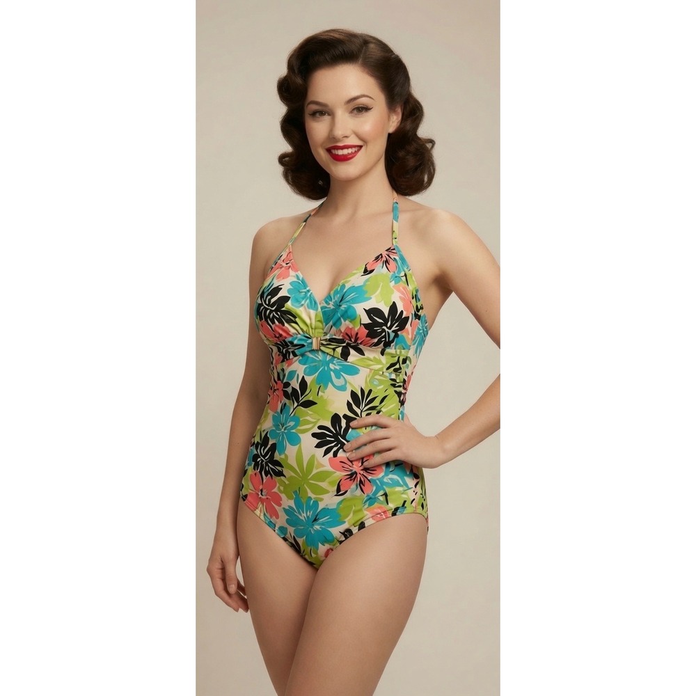 Vintage Baltex Floral One Piece Swimsuit 8 Bohemian Pool Vacation Beach Swim